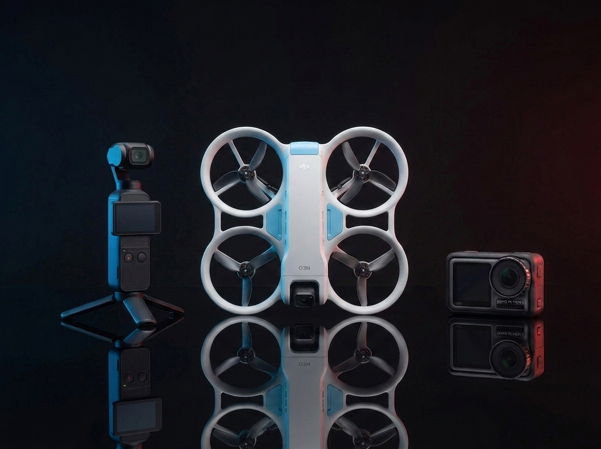 DJI Osmo Pocket 3, DJI Neo drone and DJI Osmo Nano all gear